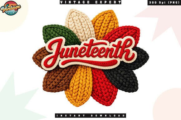 Celebrate Heritage with Juneteenth Flower Crochet Yarn Faux PNG