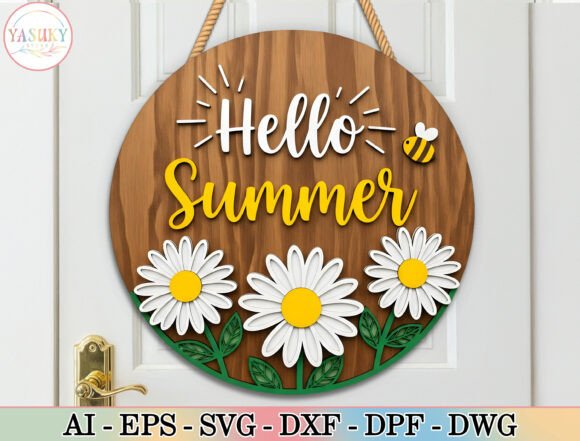 Embrace Warm Weather with the Hello Summer Daisy Round Sign SVG
