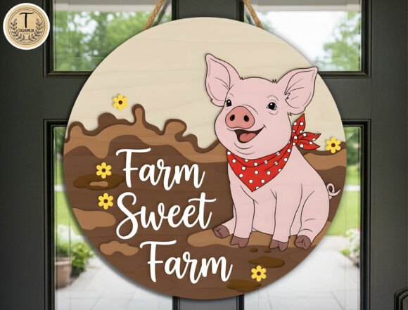 Farm Sweet Farm Pig Door Hanger Cut File: A Layered Design Guide