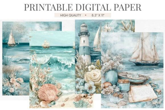 Nautical Sailboat Scrapbook Digital Paper: Your Vintage Maritime Design Kit