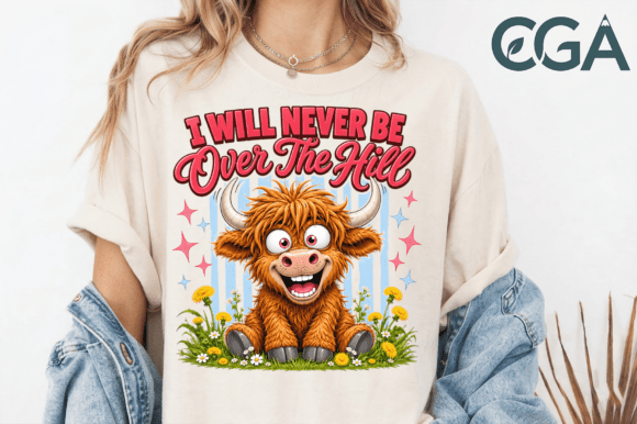 Never Over the Hill Highland Cow PNG: A Design Asset That Refuses to Age
